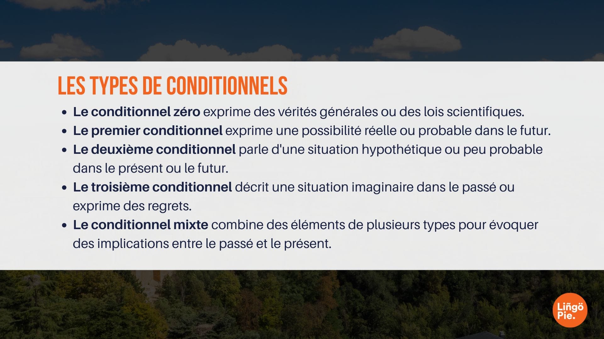 Types de conditionnels dans la grammaire anglaise